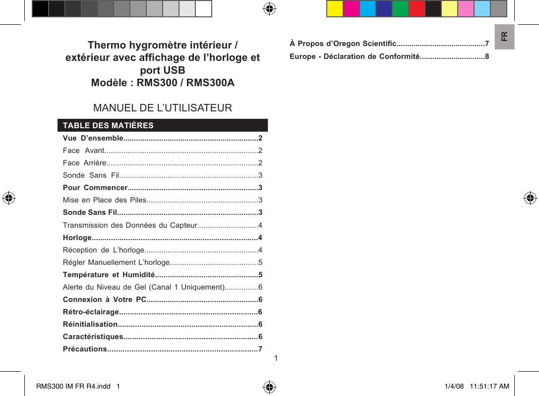 Oregon Scientific 433mhz Cable Free Mode D'emploi Francais